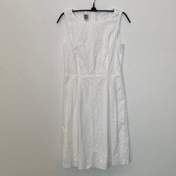 Anne Klein Lightweight Cotton Sleeveless Midi Dress Chevron Pattern EUC Sz 6 - Picture 1 of 12